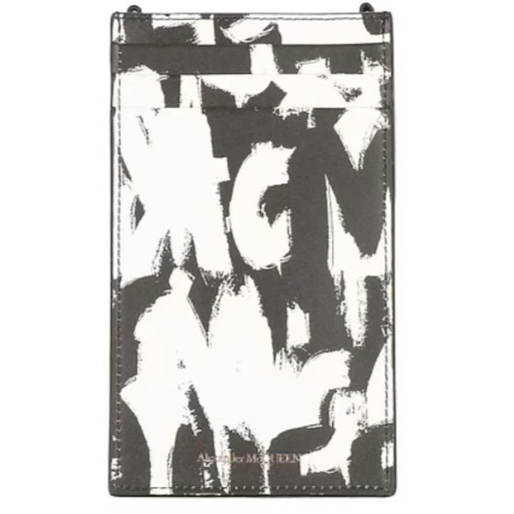 Alexander McQueen Skull Leather Phone-Case-On-Chain Black & White